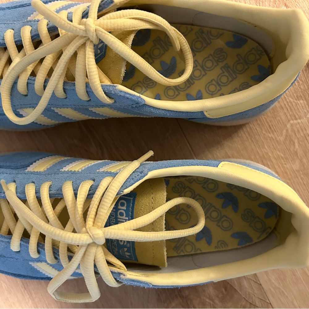Adidas Handball Spezial Light Blue/Yellow with Yellow Laces Men’s 7.5/Womens 8.5 - Picture 11 of 14